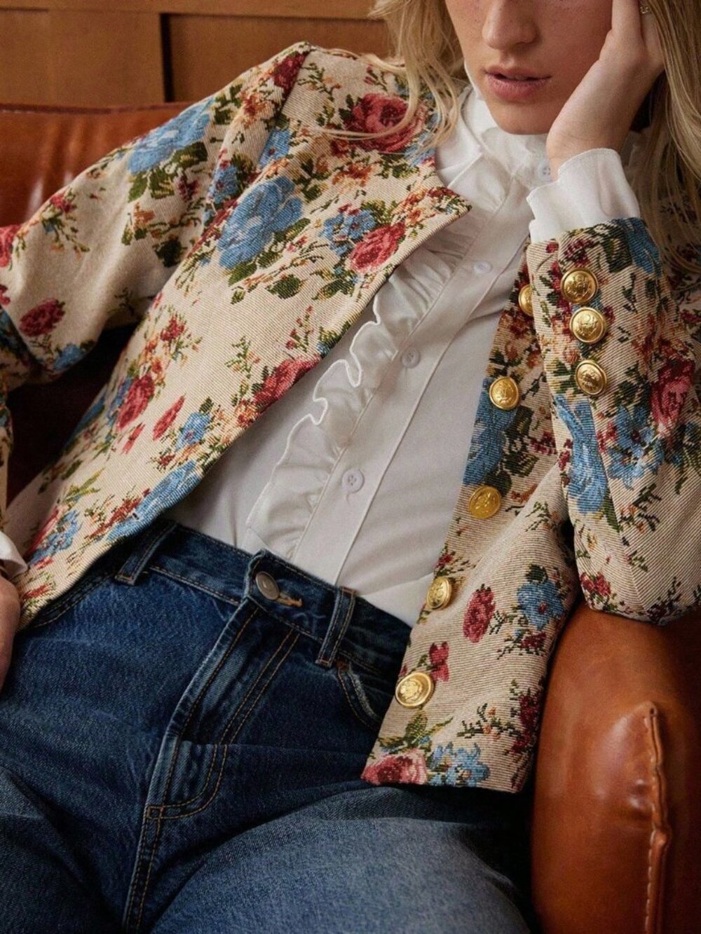 Multicolor Casual Women's French Palace Jacquard Short Jacket Coat